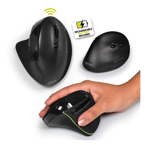 PORT CONNECT | Right handed | Rechargeable Ergonomic Mouse | Wireless | Black | 2 year(s) - 6